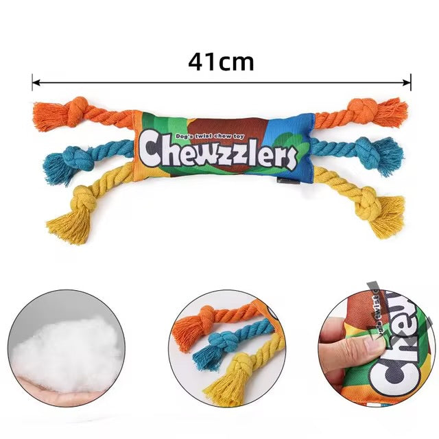 Chewzzlers Squeaky Bite Resistant Rope Dog Toy - 3 types available - suitable for all sizes of Dog