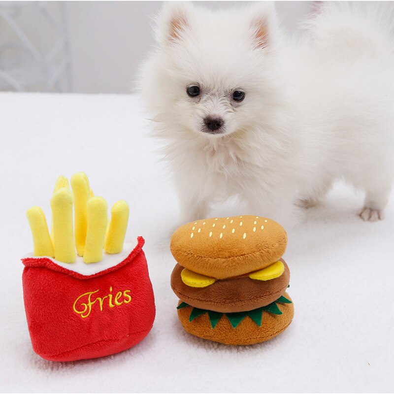 Novelty Chips & Burger interactive toys for small dogs & puppies