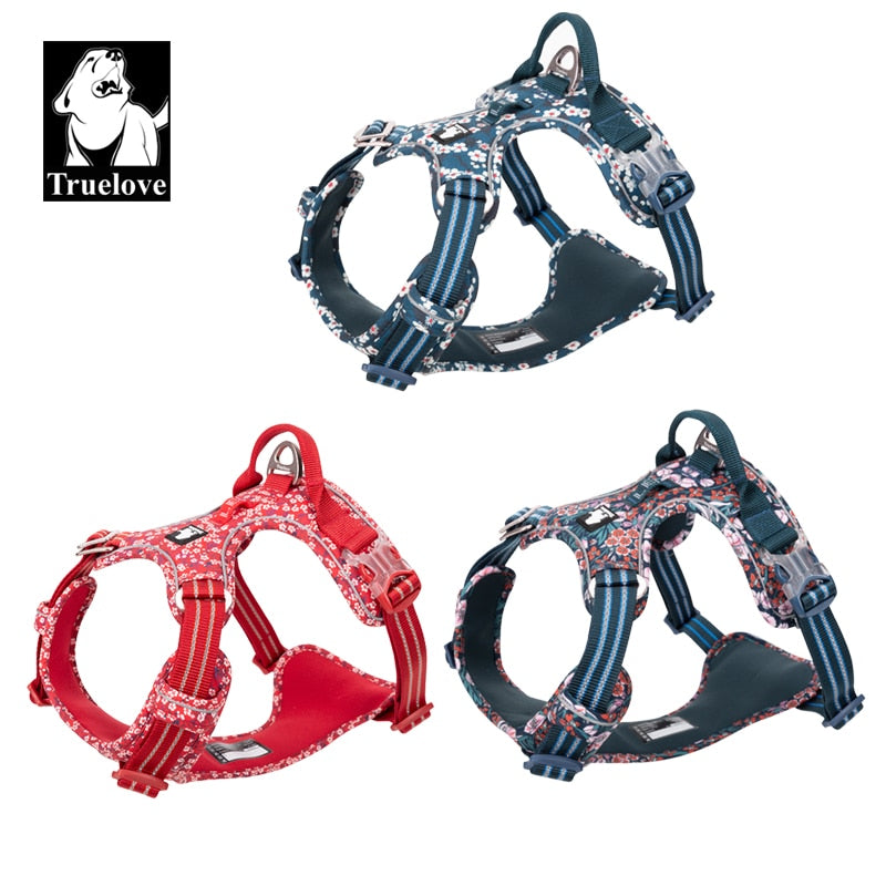 Truelove Floral No Pull Reflective Dog Harness (Saxony blue) - Small & Medium Dogs TLH5655