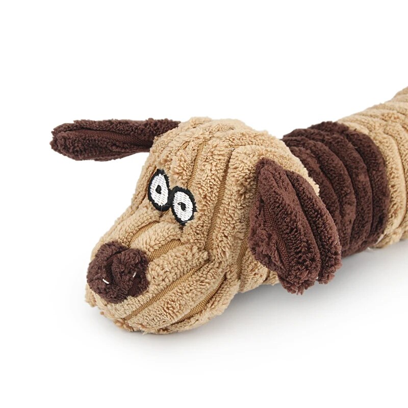 Long Corduroy Interactive Squeaky Dog Toy - Cow, Dog & Elephant available