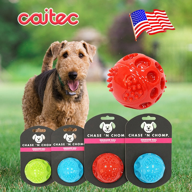 CAITEC Chase 'N Chomp Squeaking Rubber Bouncing Ball Durable Floating for Small to Large Dogs