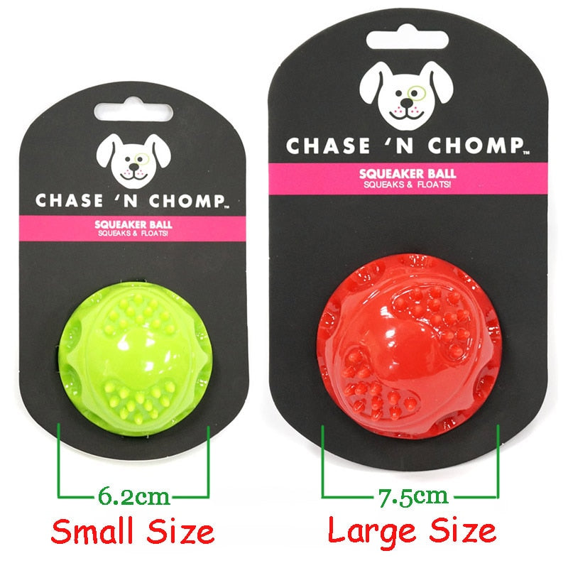 CAITEC Chase 'N Chomp Squeaking Rubber Bouncing Ball Durable Floating for Small to Large Dogs