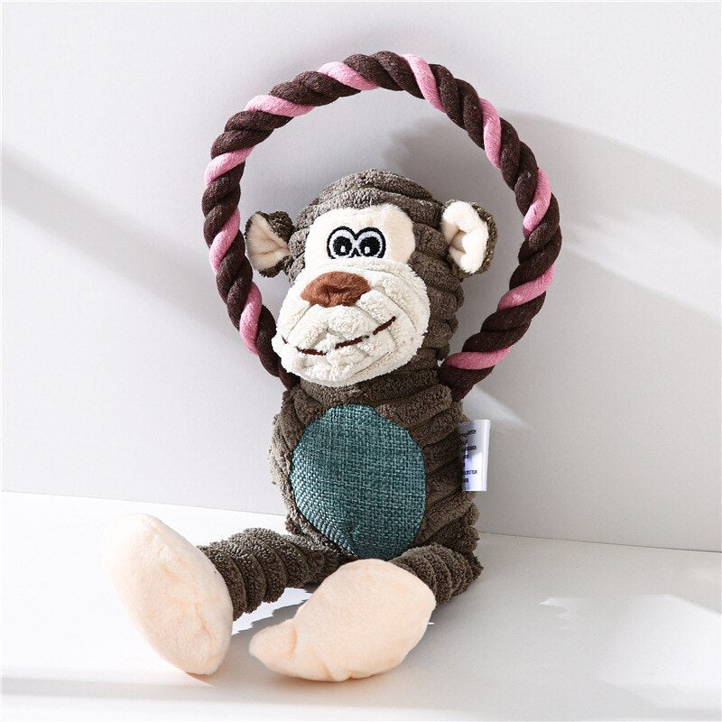 Lion, Monkey & Elephant Interactive Training Squeaky Dog Rope Toys for Small / Medium Dogs