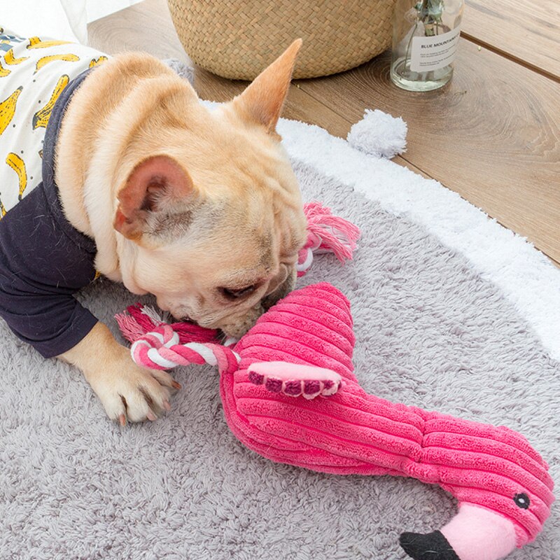 Squeaky Interactive Rope Flamingo Dog Toy