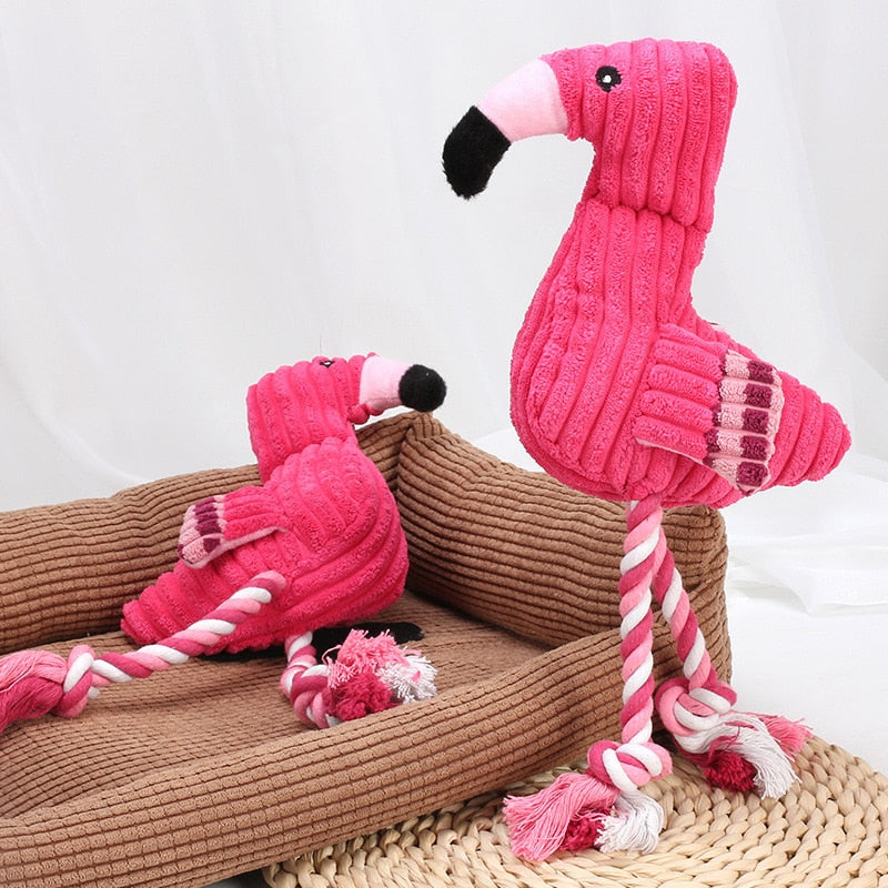 Squeaky Interactive Rope Flamingo Dog Toy