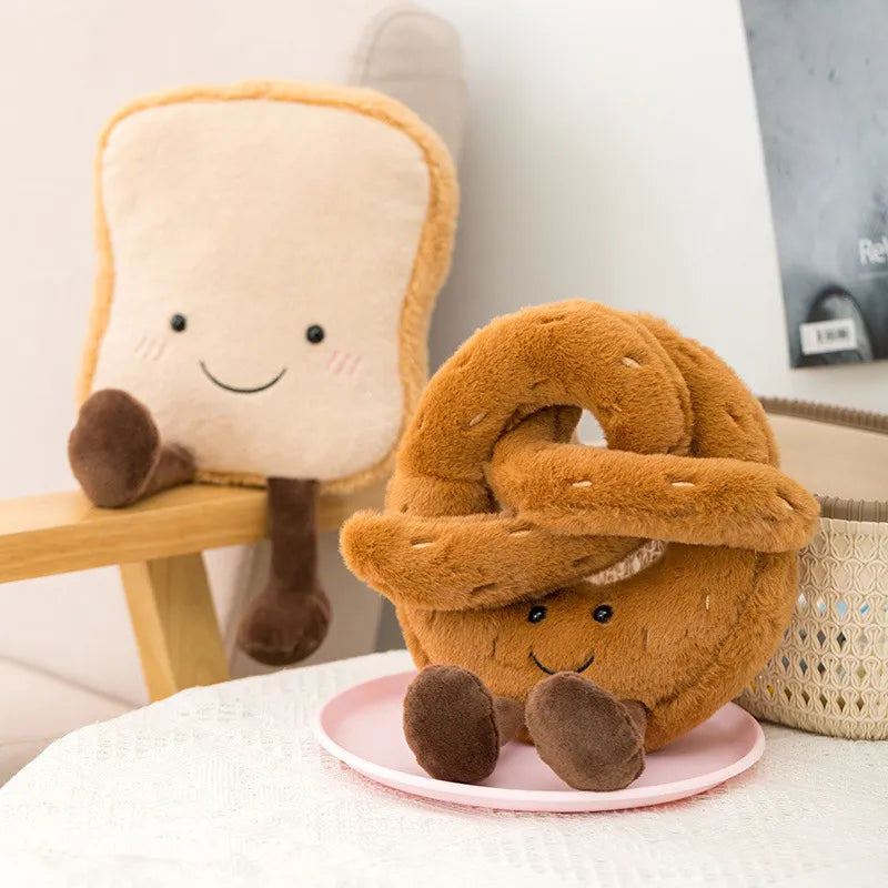 Novelty Interactive Squeaky Plush Dog Toy - Toast, Croissant, Pretzel or Bagette Options