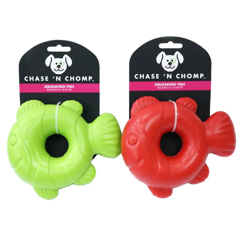 CAITEC Chase 'N Chomp Squeaking Fish - Durable Springy and Floatable - Great for Tossing and Chasing