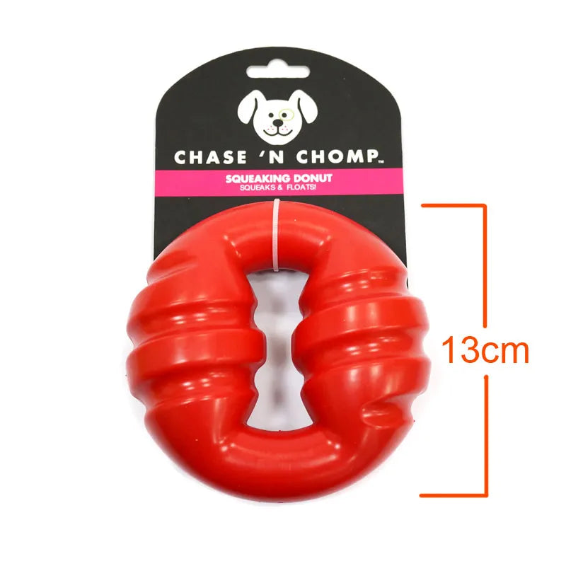 CAITEC Chase 'N Chomp Squeaking Donut Toy - Springy and Floating - Great for Tossing and Chasing