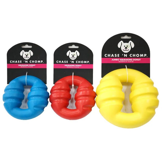 CAITEC Chase 'N Chomp Squeaking Donut Toy - Springy and Floating - Great for Tossing and Chasing