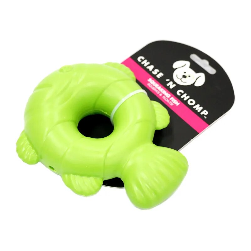 CAITEC Chase 'N Chomp Squeaking Fish - Durable Springy and Floatable - Great for Tossing and Chasing