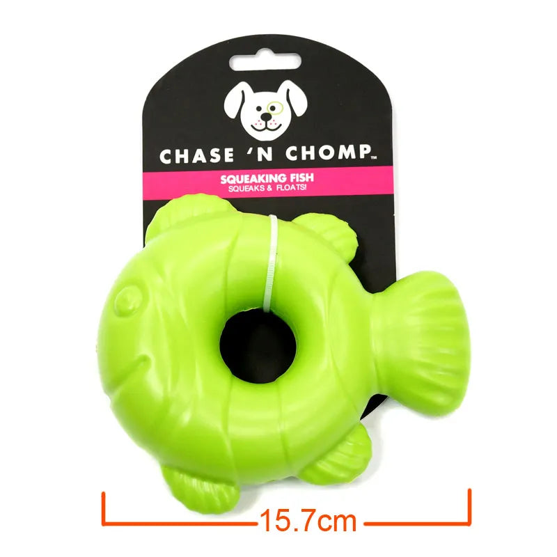 CAITEC Chase 'N Chomp Squeaking Fish - Durable Springy and Floatable - Great for Tossing and Chasing