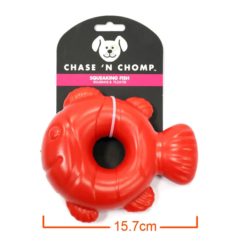 CAITEC Chase 'N Chomp Squeaking Fish - Durable Springy and Floatable - Great for Tossing and Chasing