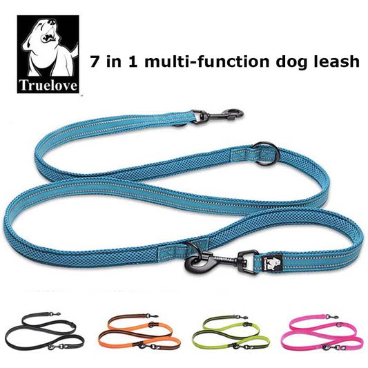 Truelove 7 In 1 Multi-Function Adjustable Dog Lead for 1 or 2 Dogs - Hand Free Reflective Multi-Purpose Dog Leash