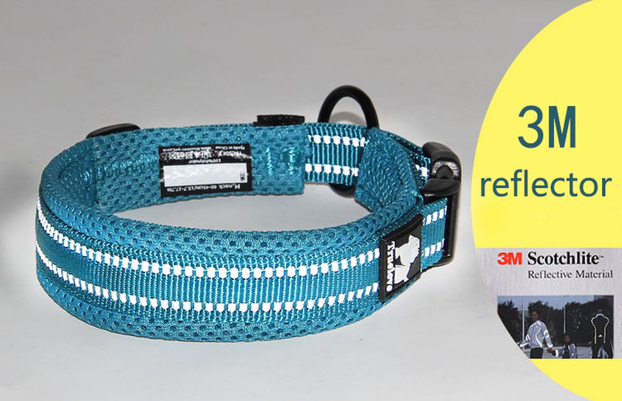 Truelove Adjustable Mesh Padded Dog Collar (Grey) - 3M Reflective Nylon, Durable, Heavy Duty for all breeds