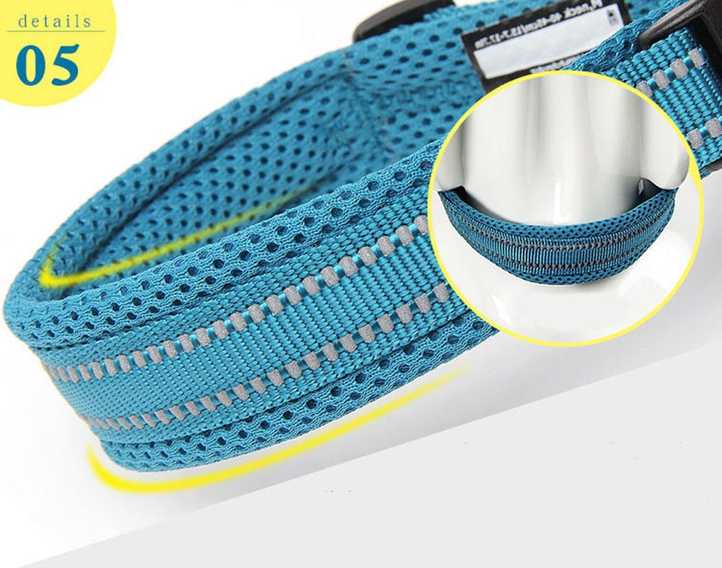 Truelove Adjustable Mesh Padded Dog Collar (Neon Yellow) - 3M Reflective Nylon, Durable, Heavy Duty for all breeds