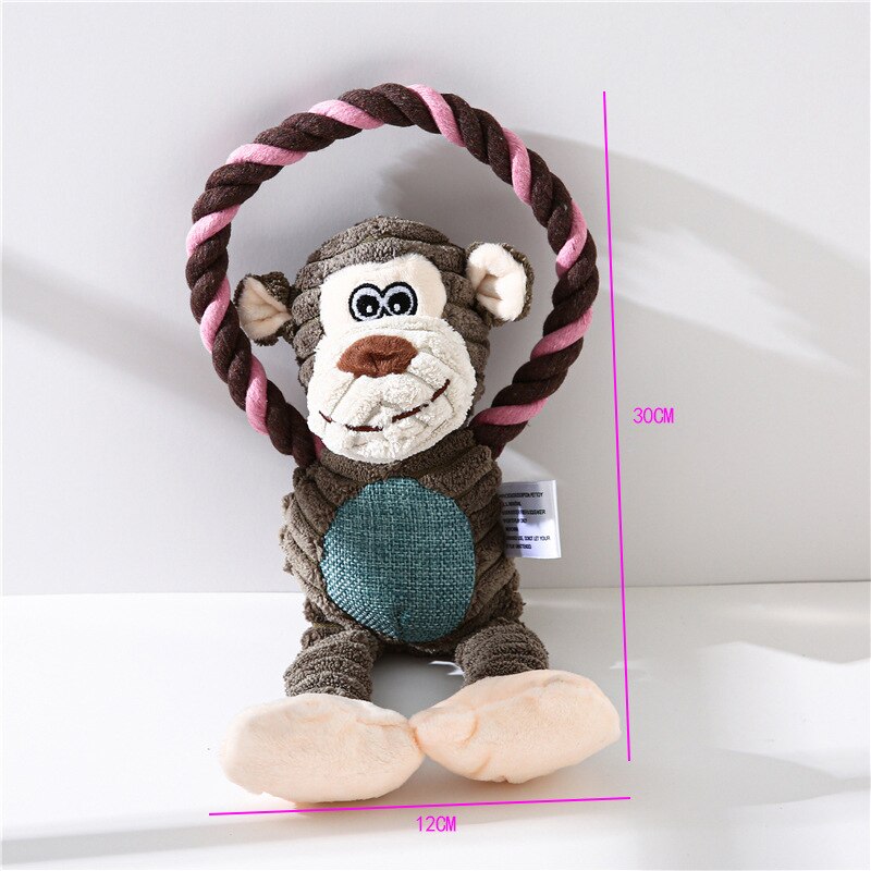 Lion, Monkey & Elephant Interactive Training Squeaky Dog Rope Toys for Small / Medium Dogs