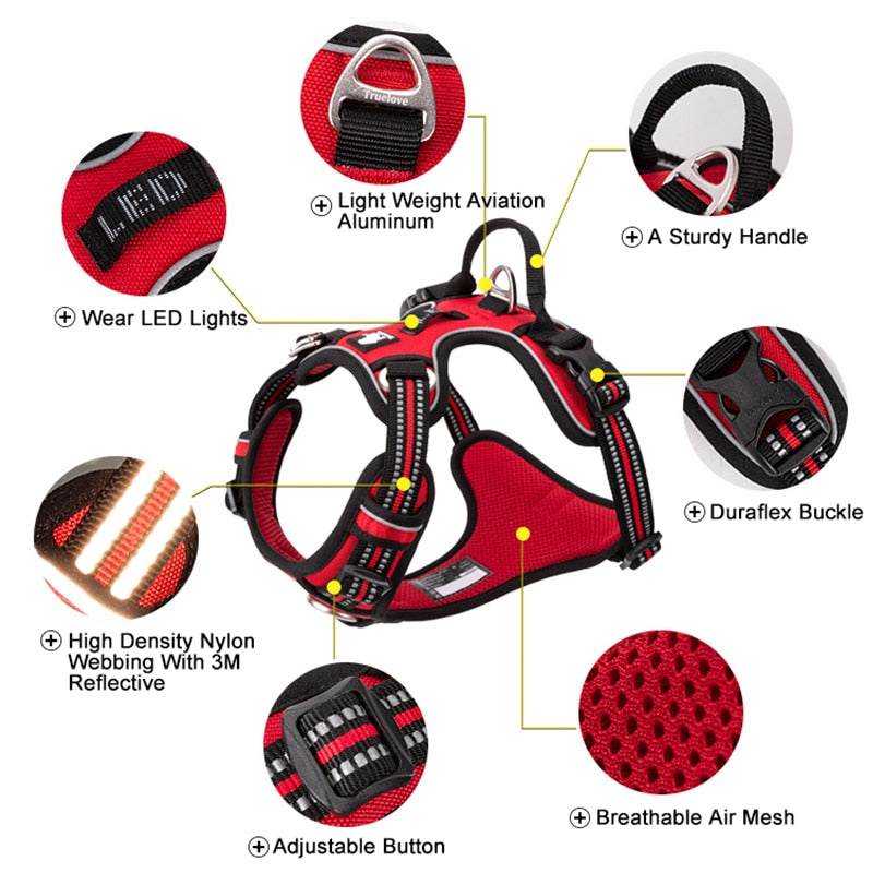 Truelove No Pull Adjustable Reflective Nylon Dog Harness (Orange) - Medium to Large Dogs - Upgraded version TLH56512