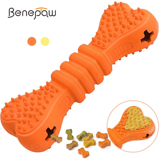 Benepaw Interactive Foraging Rubber Bite Resistant Bone shaped Dog Toy - For Small Medium Large Dogs