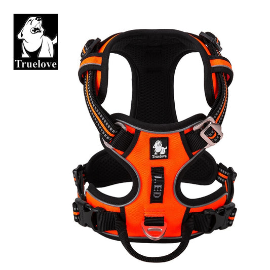 Truelove No Pull Adjustable Reflective Nylon Dog Harness (Orange) - Medium to Large Dogs - Upgraded version TLH56512