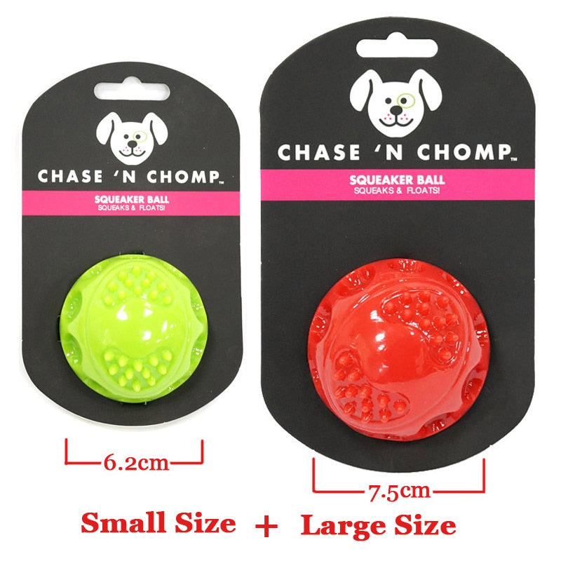 CAITEC Chase 'N Chomp Squeaking Rubber Bouncing Ball Durable Floating for Small to Large Dogs