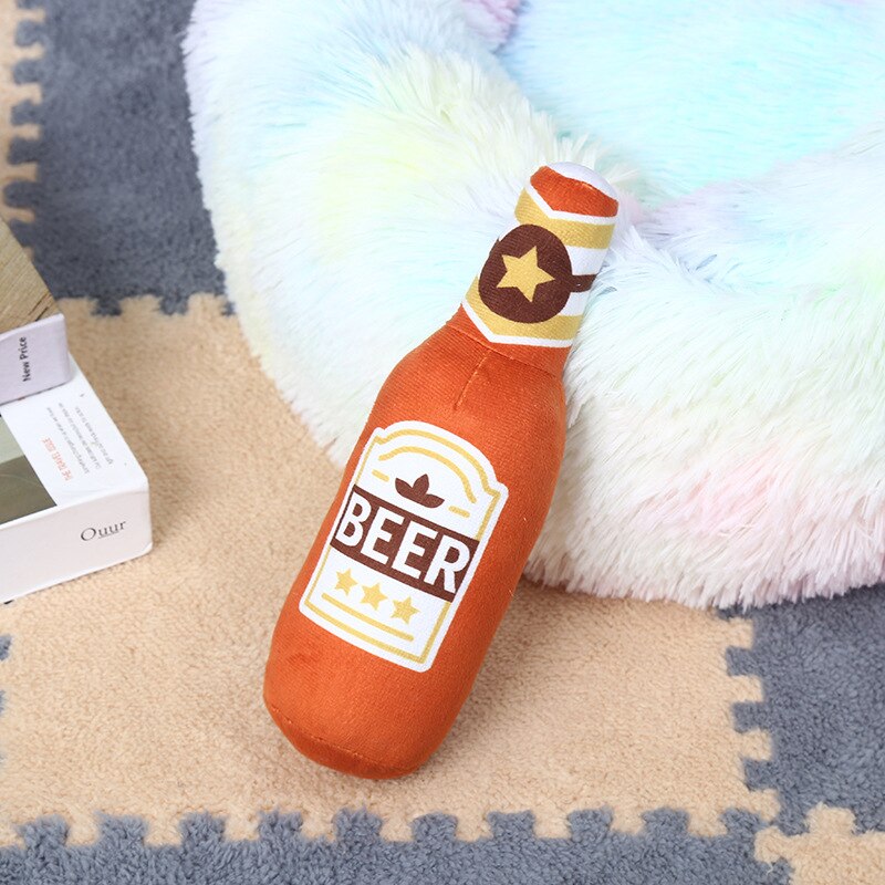 Novelty Interactive Squeaky Dog Toys - Beer Bottle Shape