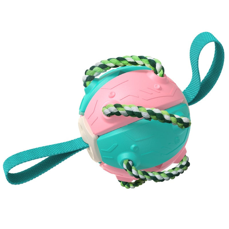 Interactive Dog Football Ball With Tabs & Ropes for Training Outdoors