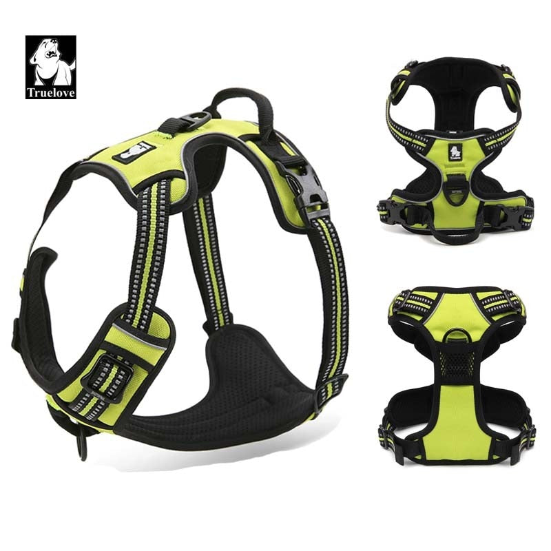 Truelove All Weather Reflective Nylon Dog Harness (Neon yellow) - Padded & Adjustable TLH5651