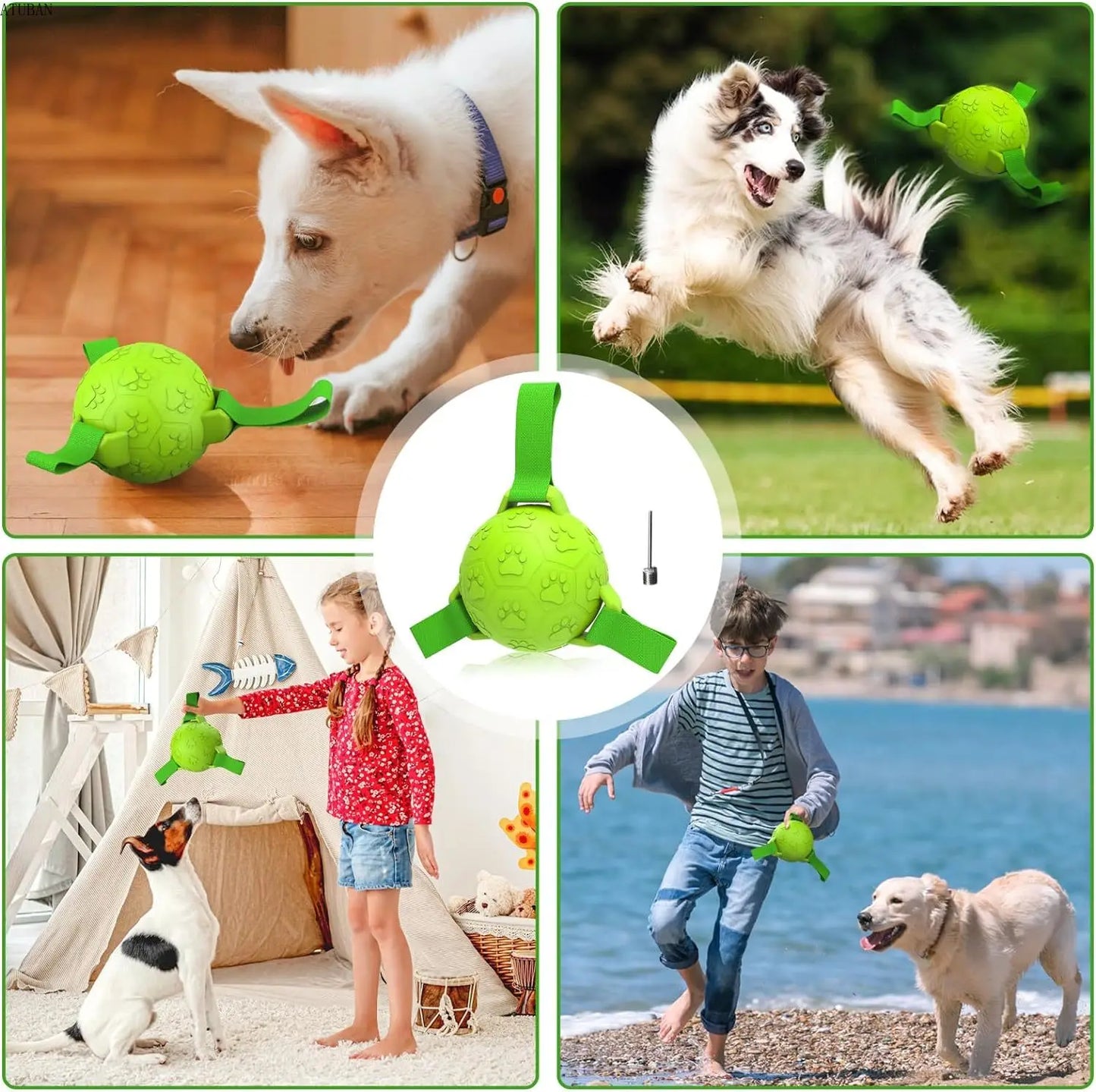 Dog Soccer Ball with Straps, Interactive Durable Rubber for Indoor & Outdoor use.