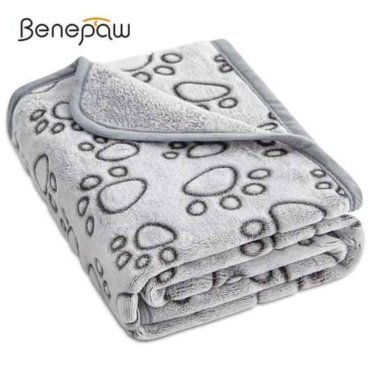 Benepaw Soft Warm Fleece Dog Blanket - Cute Paw Print pattern for Small Medium & Large Dogs