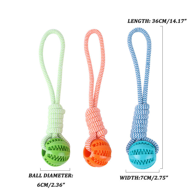 Dog Hand-pulled Interactive Rope Rubber Ball for training & retrieval