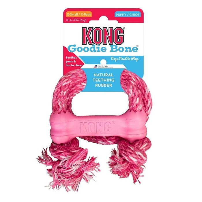 KONG - Puppy Goodie Bone with Rope - Teething Rubber, For X - Small Puppies