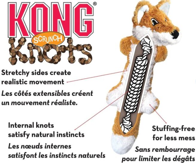 KONG - Scrunch Knots Raccoon - Internal Knotted Ropes and Minimal Stuffing for Less Mess - For Small/Medium/Large Dogs