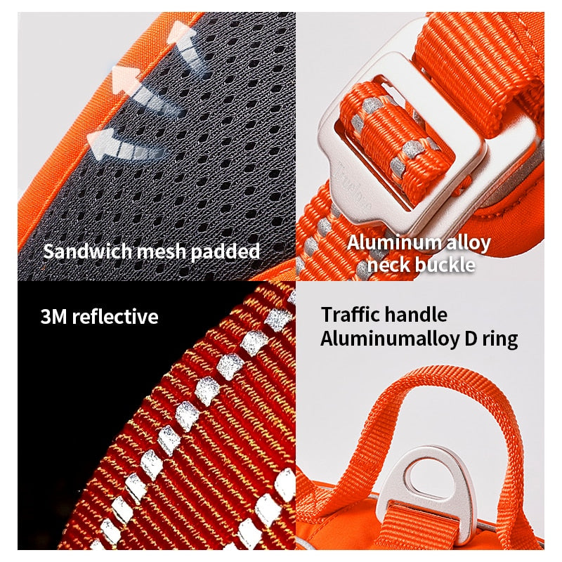 TRUE LOVE No Pull Nylon Reflective Dog Harness (Orange) - Adjustable Comfortable Control Step-in TLH5654