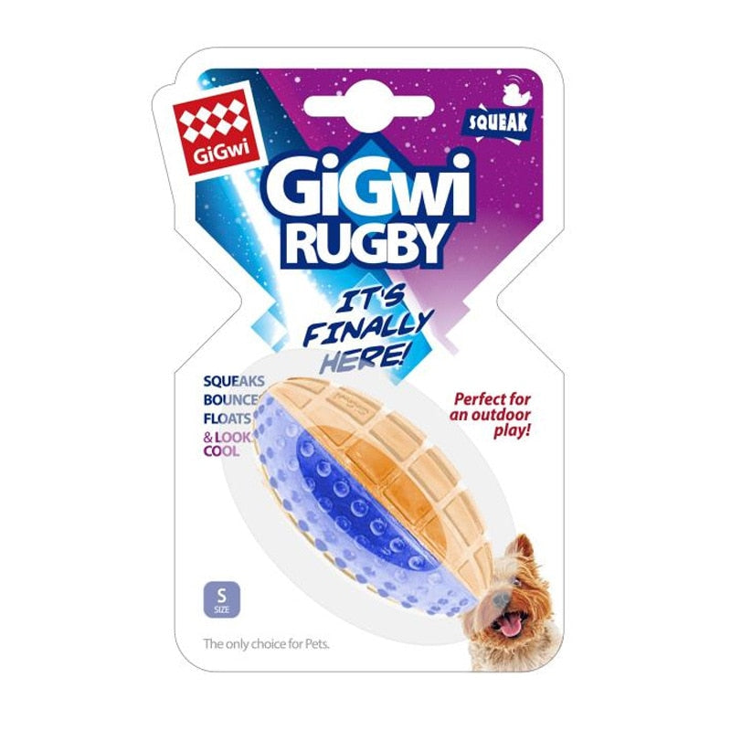 GiGwi Rugby Dog Ball - Squeaky, Chewable, Rubber and suitable for Outdoor use