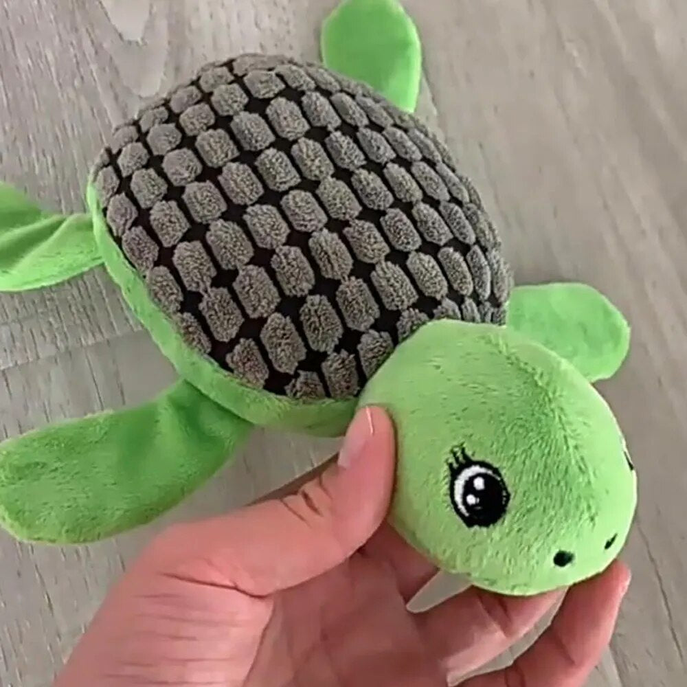 Green Turtle Plush Interactive Squeaky Dog Toy