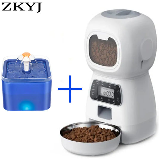 Automatic Dry Food Dispenser (3.5L) & Water drinking fountain (2L) with Wifi & Tuya Smart app connectivity