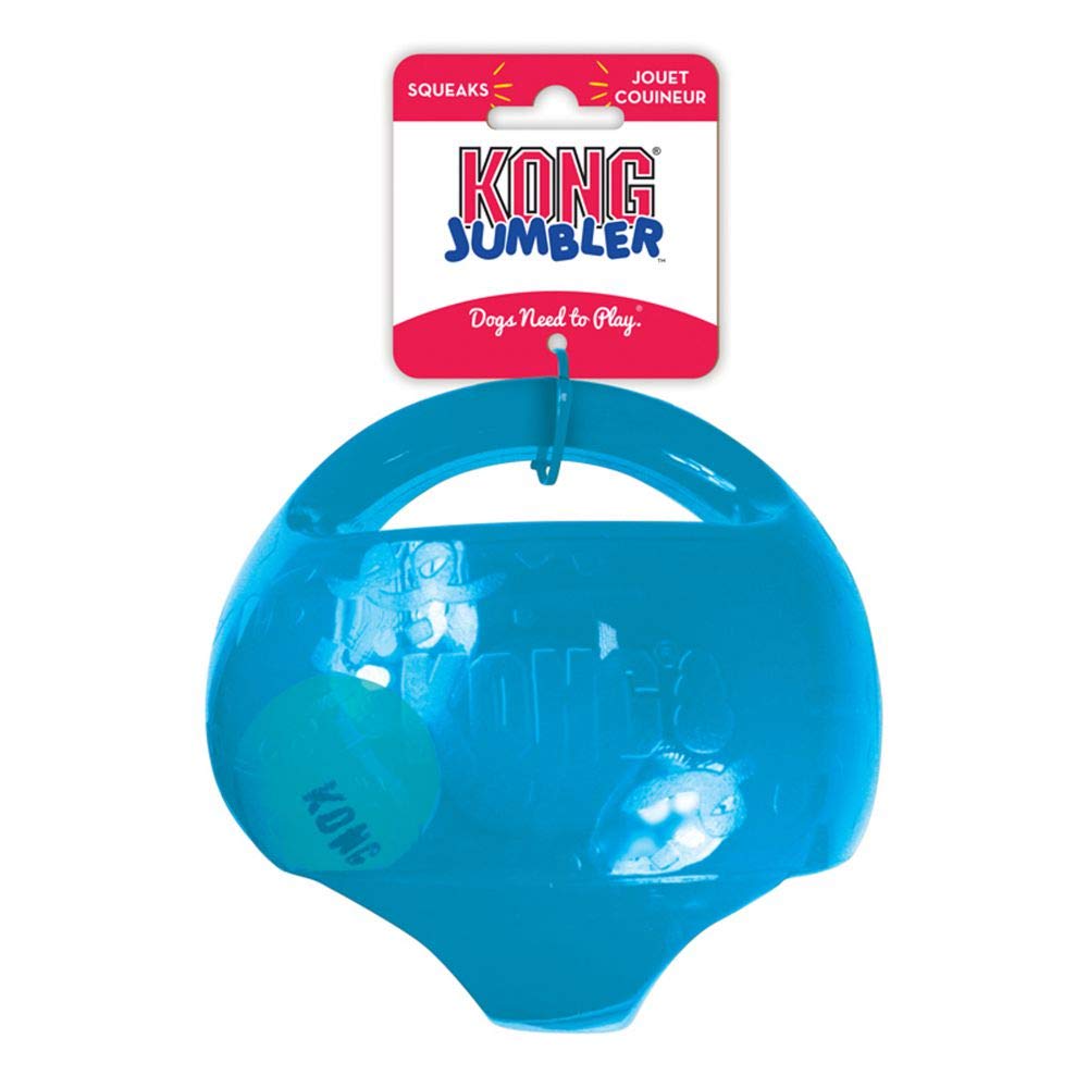 KONG - Jumbler Ball - Rubber Interactive Outdoor Fetch Dog Toy with Tennis Ball (Assorted Colors)