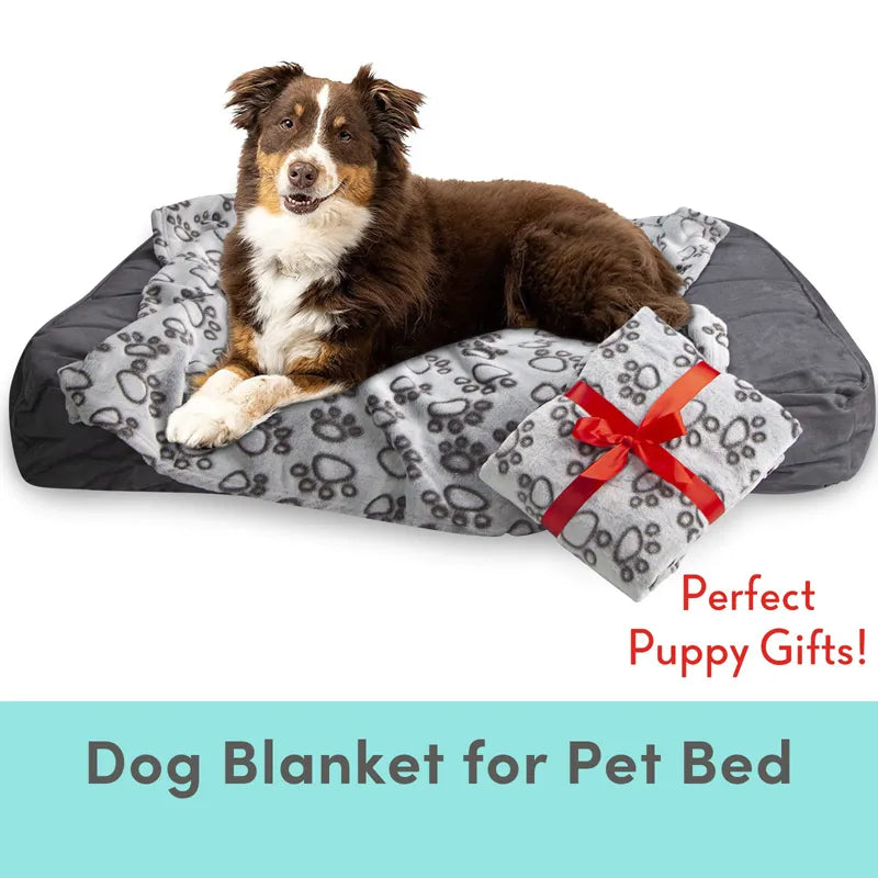 Benepaw Soft Warm Fleece Dog Blanket - Cute Paw Print pattern for Small Medium & Large Dogs