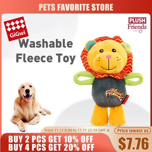 GiGwi Friendz Series Washable Fleece Squeaky Interactive Dog Toy - Bite resistant