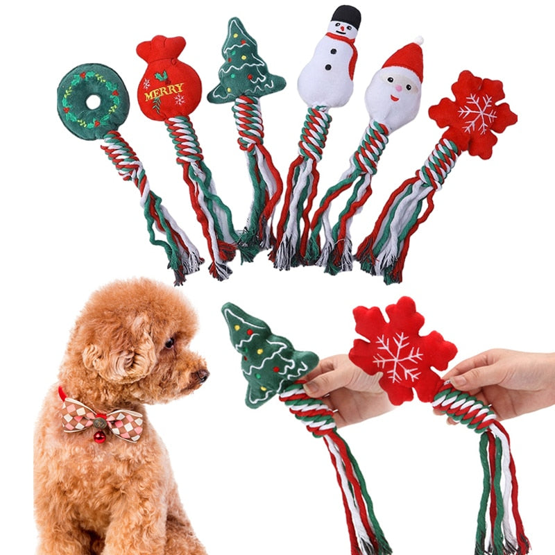 Christmas Squeaky Interactive Chew Rope Dog Toy - Various options available