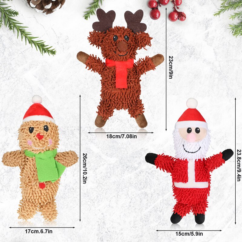 Benepaw Christmas Plush Stuffed Dog Toys -  Santa, Reindeer, Gingerbread Man, Squeaky Puppy / Dog Toys For Small, Medium & Large Dogs