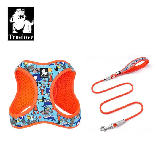 Truelove Floral Mesh Pet Harness & Leash Set - Soft, Durable, Reflective - Ideal for Small/Medium Dogs, Outdoor TLH3016+TLL25761