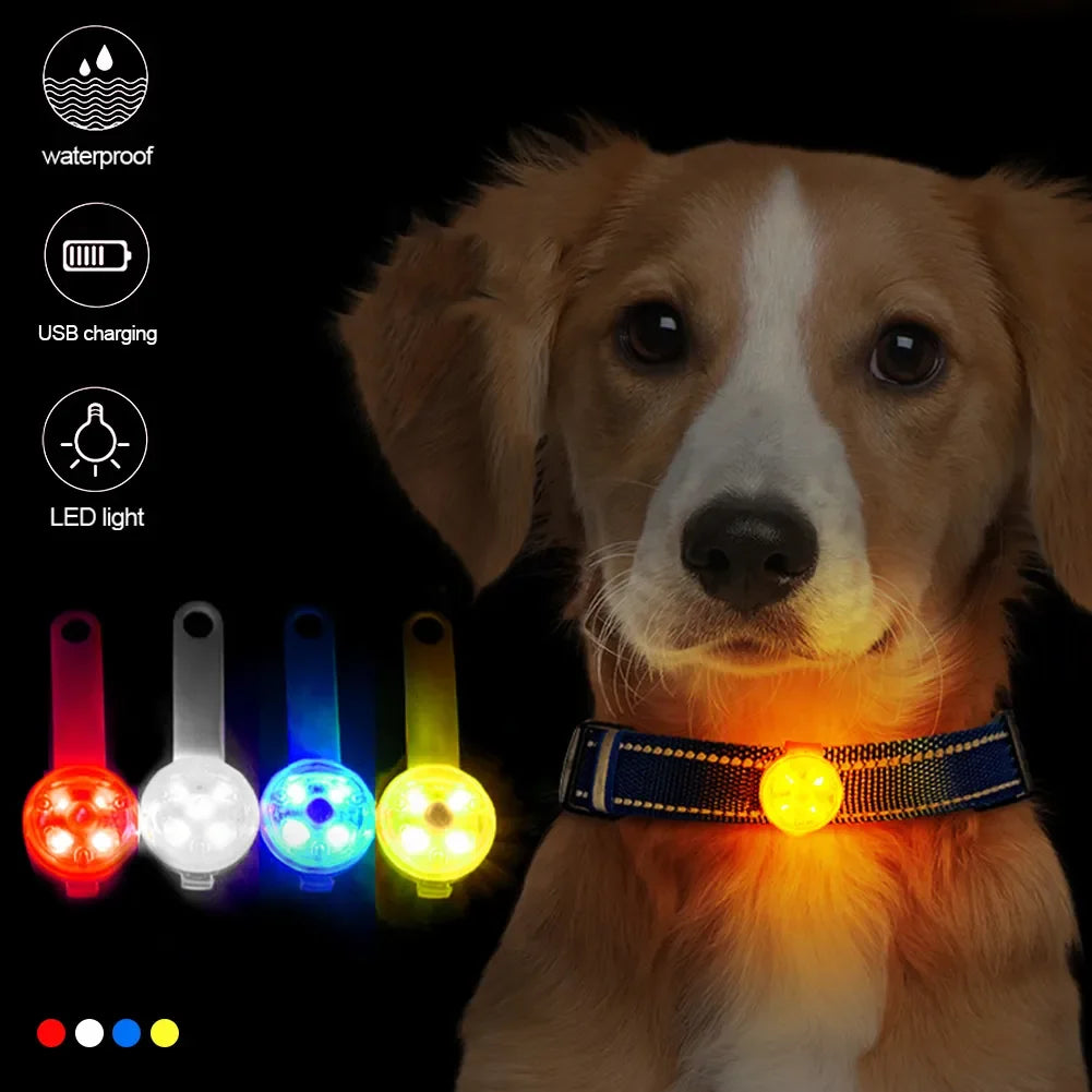 Dog Collar Waterproof Pendant - Flashing LED Light - USB Rechargeable