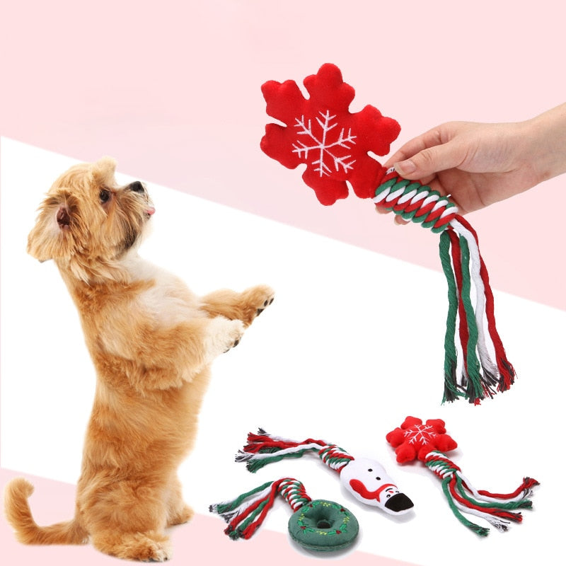 Christmas Squeaky Interactive Chew Rope Dog Toy - Various options available