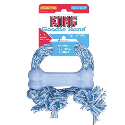 KONG - Puppy Goodie Bone with Rope - Teething Rubber, For X - Small Puppies