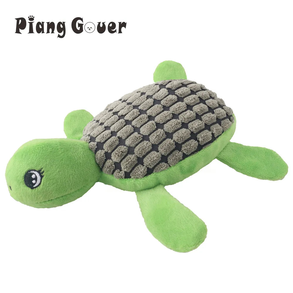 Green Turtle Plush Interactive Squeaky Dog Toy