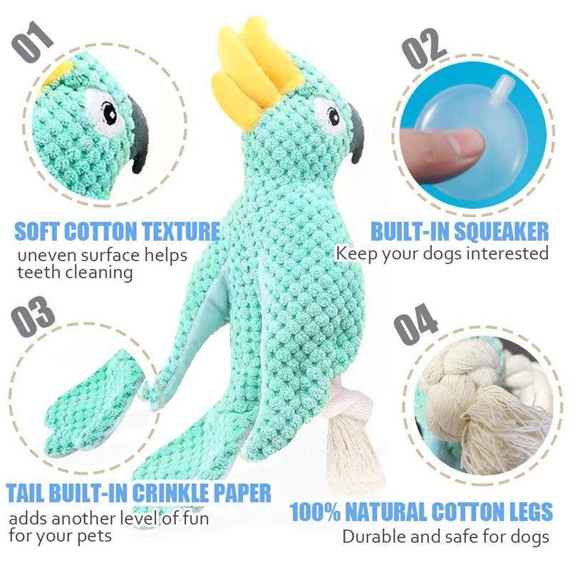 Benepaw Durable Stuffed Crinkle Plush Parrot toy for Small Medium & Large Dogs