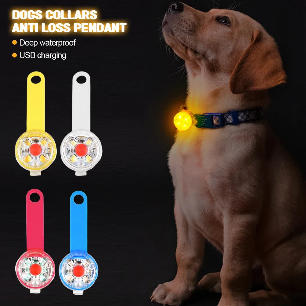 Dog Collar Waterproof Pendant - Flashing LED Light - USB Rechargeable