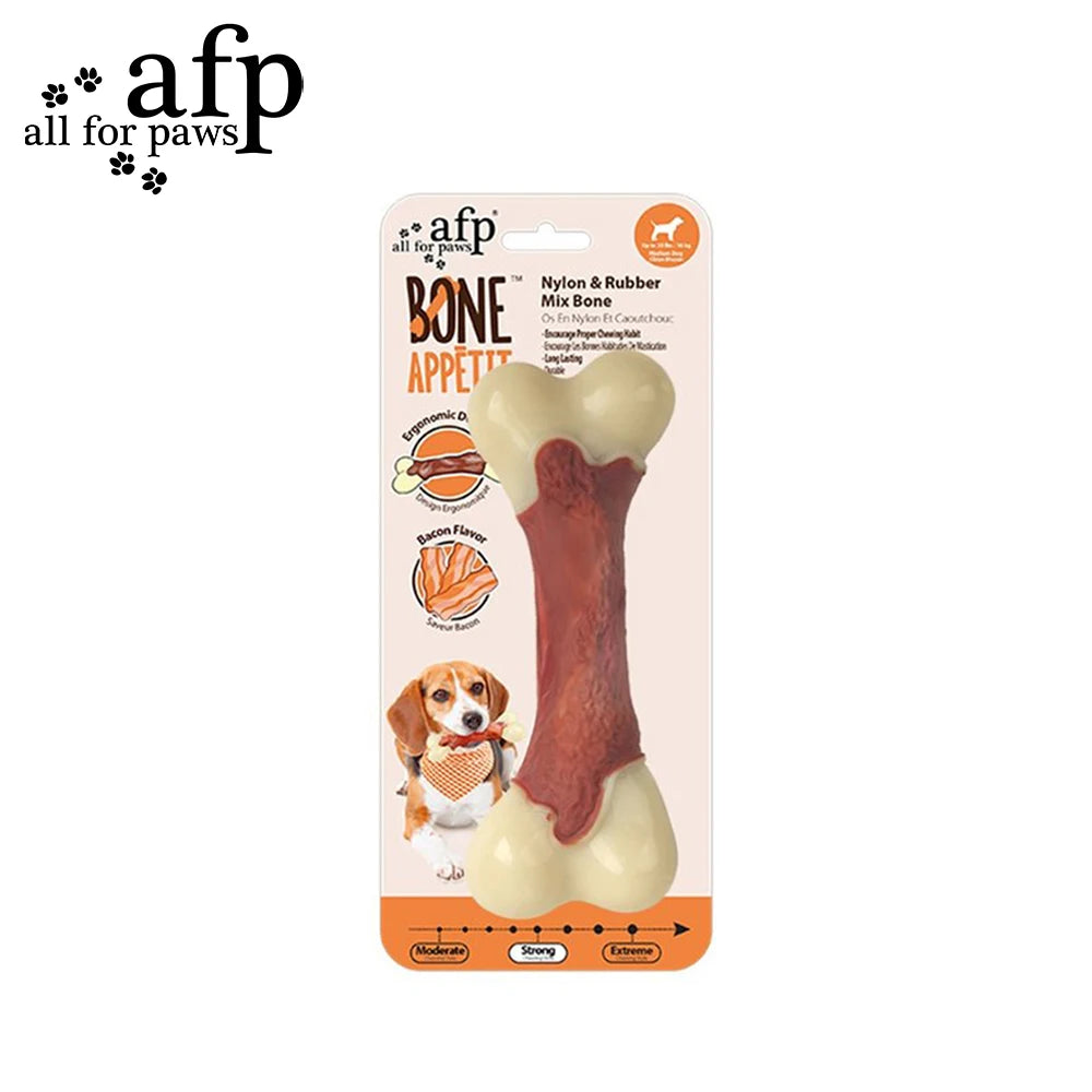 All For Paws Bone Shaped Toy For Dog Aggressive Chewers - Bacon flavour - Nylon Rubber