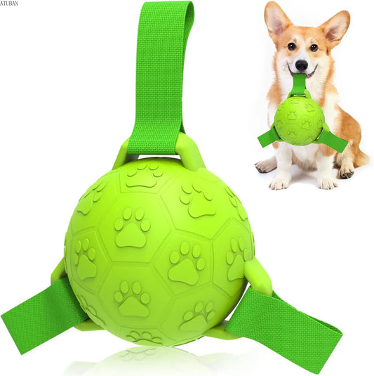 Dog Soccer Ball with Straps, Interactive Durable Rubber for Indoor & Outdoor use.